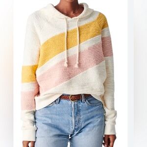 Faherty Women's Cream, Pink, and Yellow Striped Hoodie